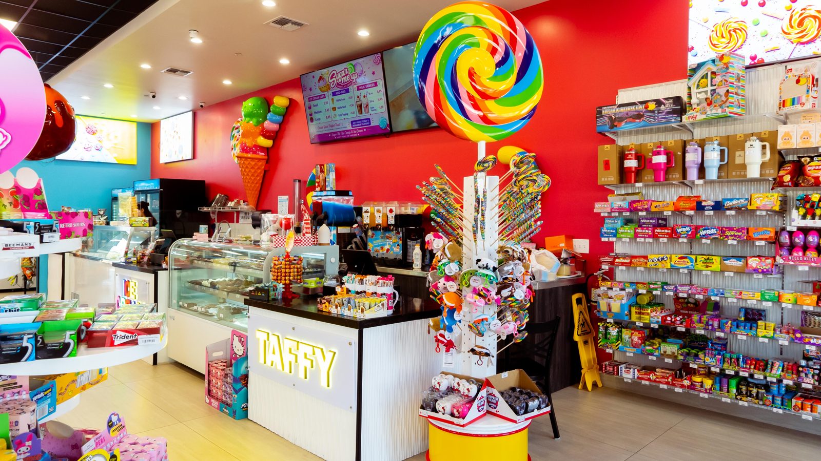 The taffy counter and lollipop display at Sugar Me Up