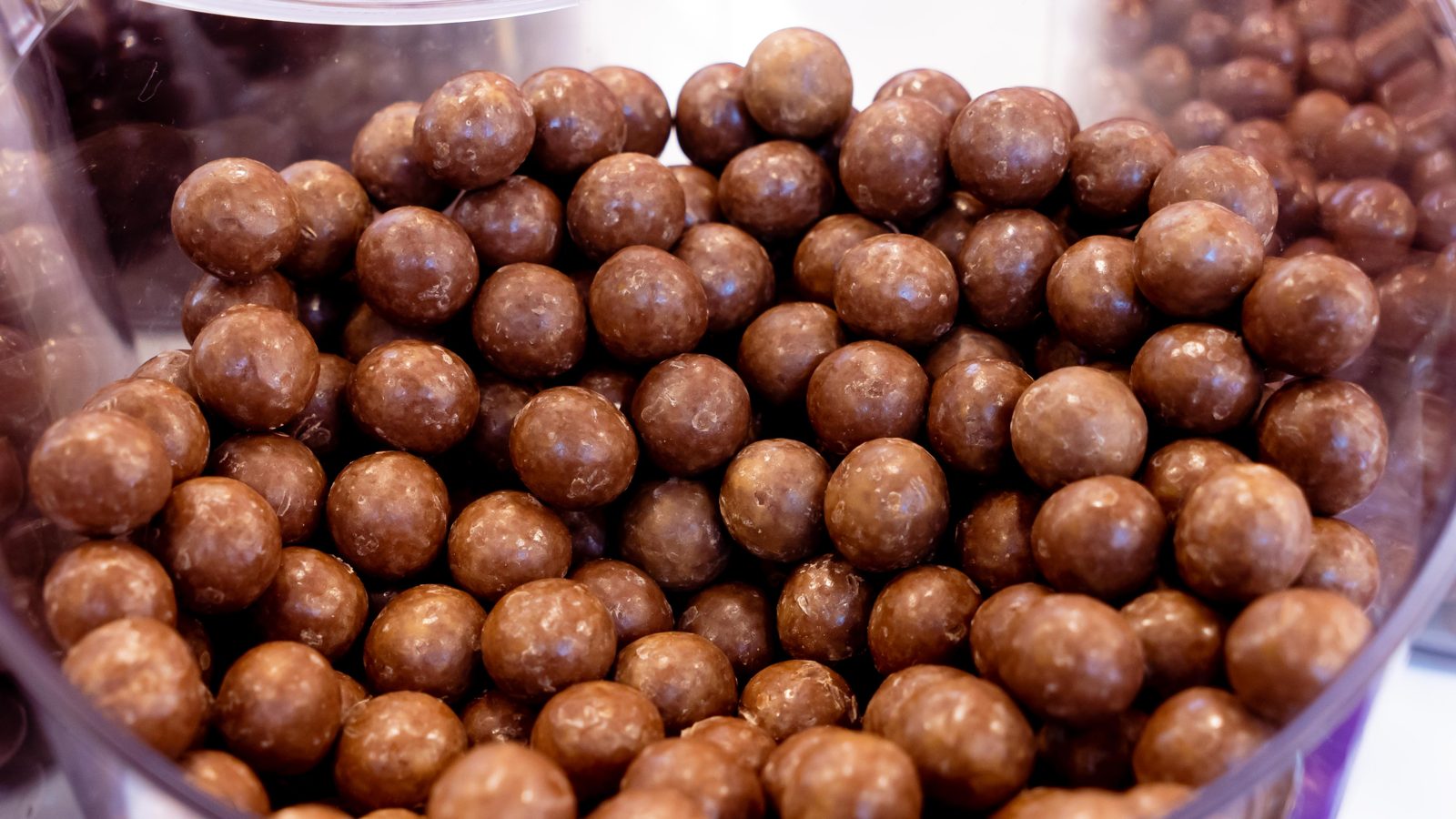 Bin of chocolate malt balls