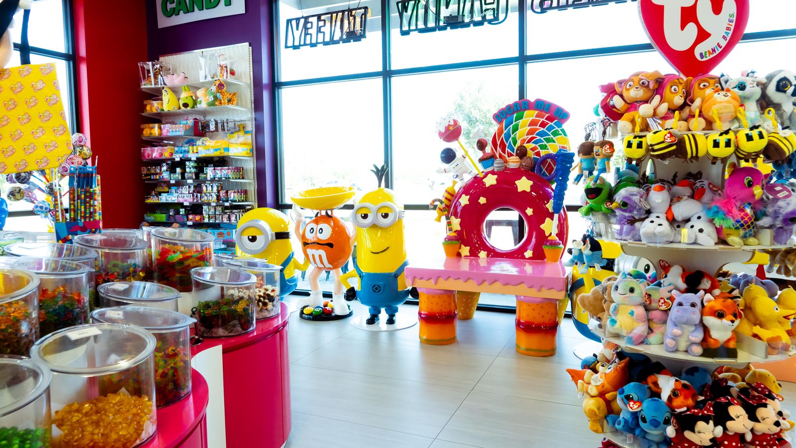 Toy and collectible corner with figures and novelty gifts
